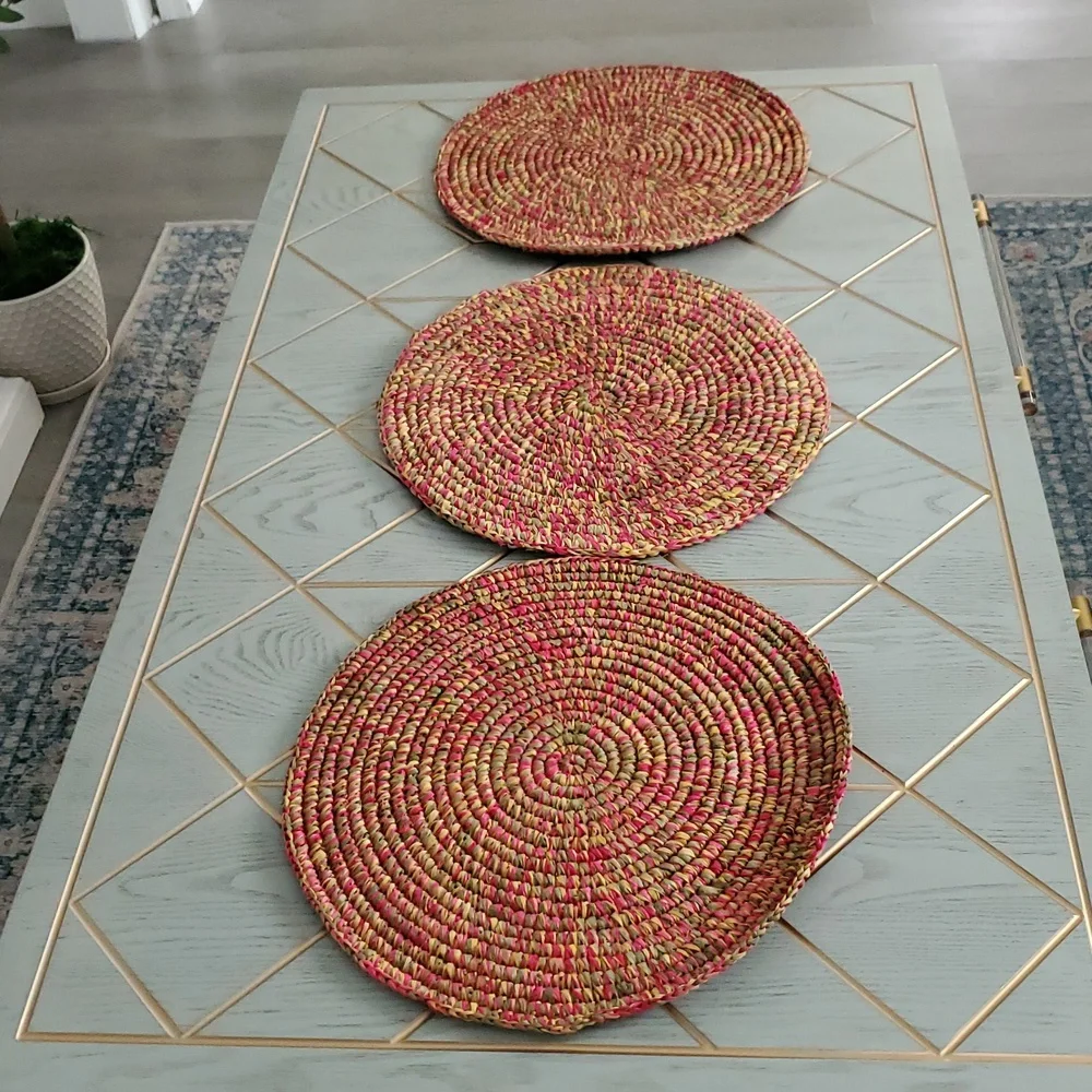 Colorful Woven Pink Green Yellow 3 Placemats Set